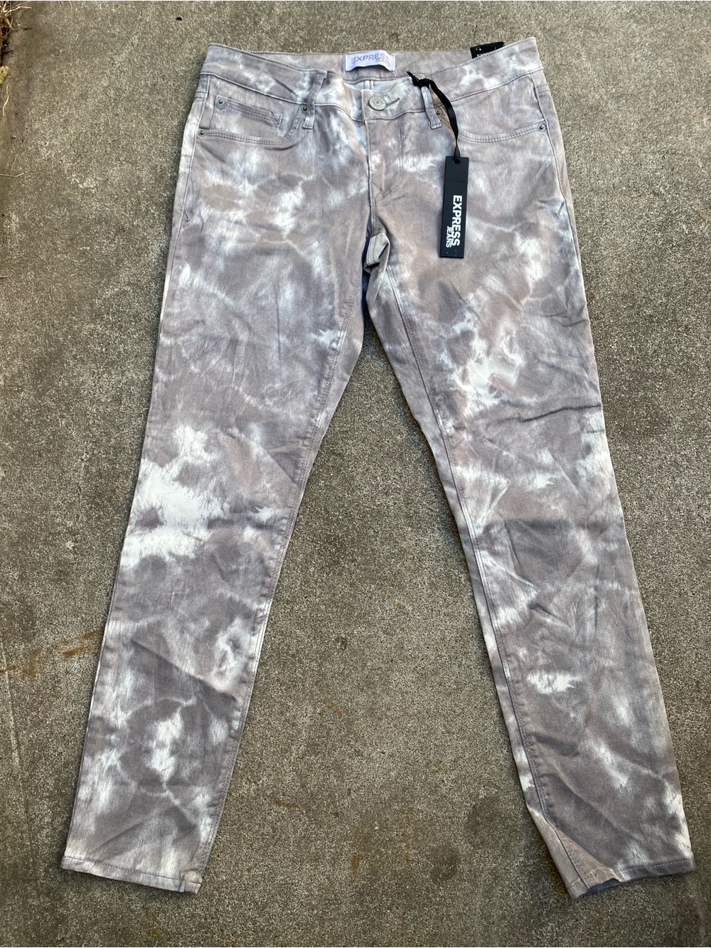 NWT Express Jeans Stella Ankle Low Rise Skinny Jeans Gray White Tie Dye Size 4